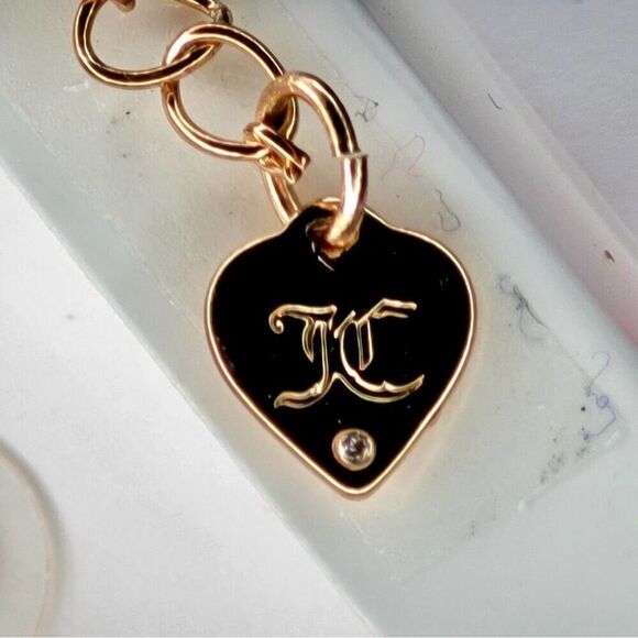 Juicy Couture Heart Pendant Adjustable Necklace And Stud Bow Set Gold New - Picture 4 of 6
